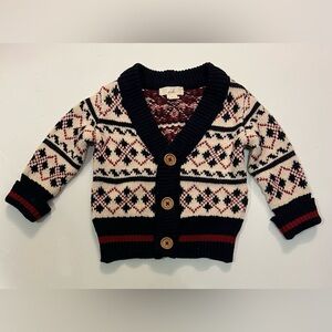 Peek Cardigan Fair Isle Sweater, Cream/Navy/Red - Size 3/6 Months (VGUC)